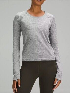 Lululemon Swiftly Tech Long Sleeve 2.0 shirt in a gray striped pattern